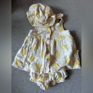 Yellow and White Kids Sun Hat and Dress Set